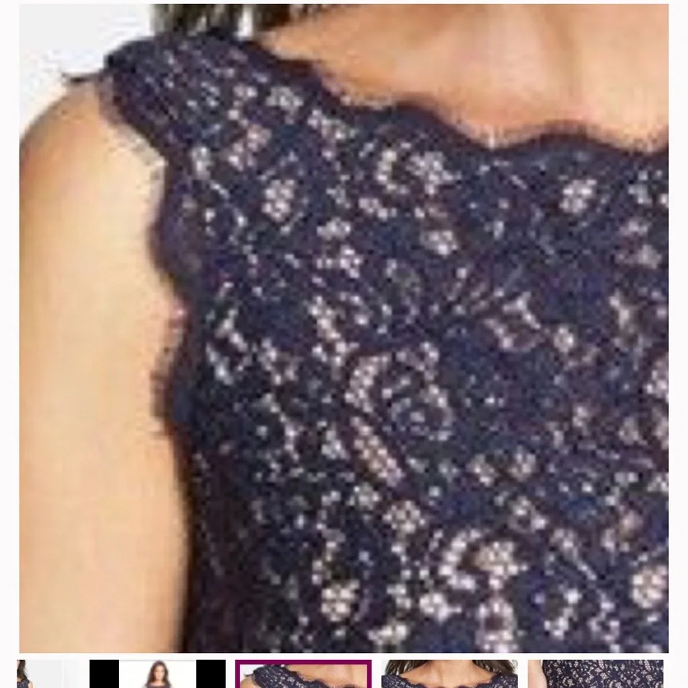 Adrianna Papell‎ Navy Lace Boat Neck Sheath Dress Size 4